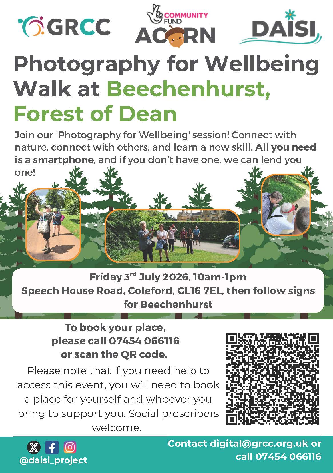 Photography for Wellbeing Walk at Beechenhurst. Friday 3rd July. 10am-1pm. Call 07454 066116
